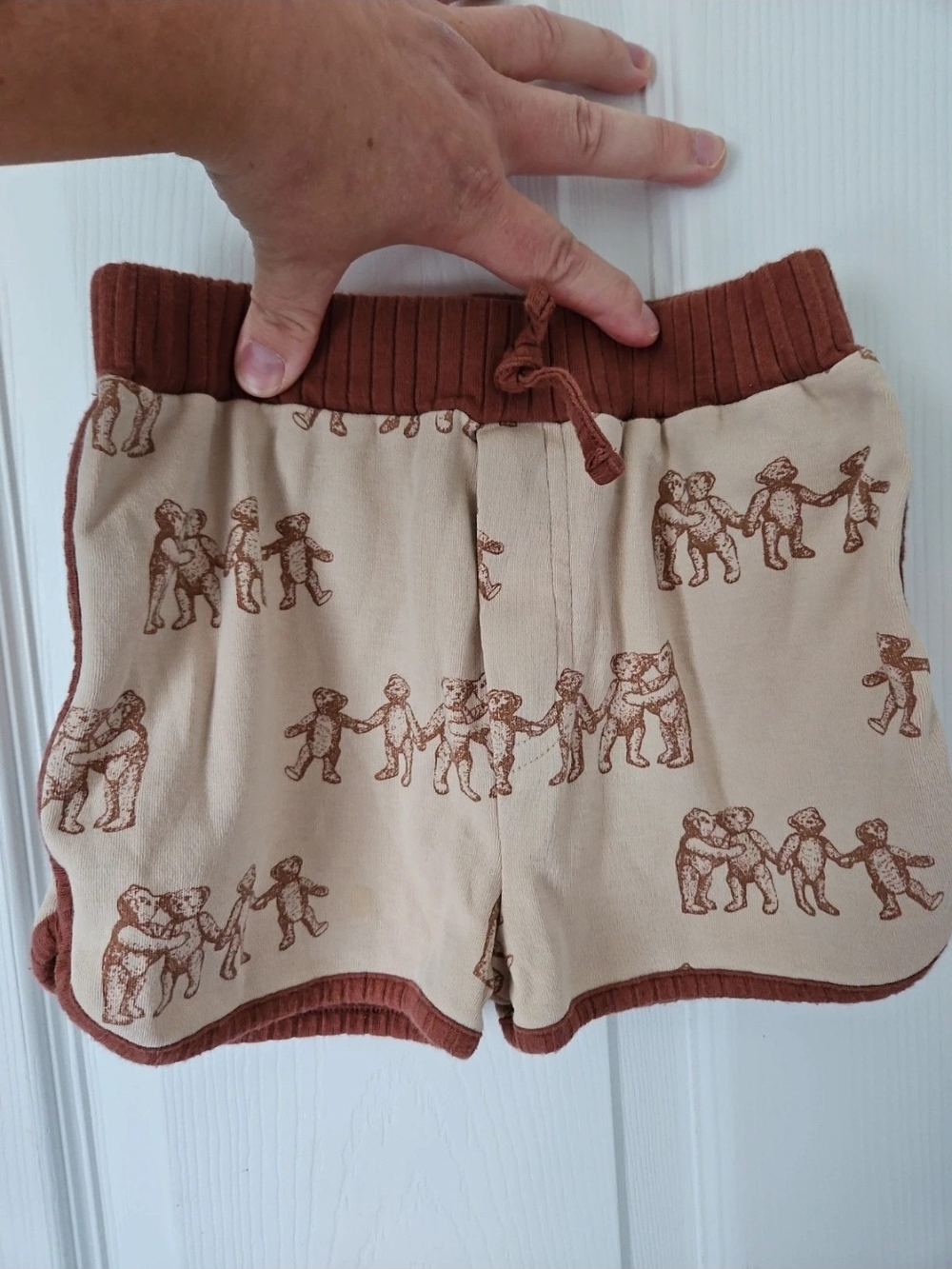 kate quinn Cream Shorts with Brown Bear Print Cotton